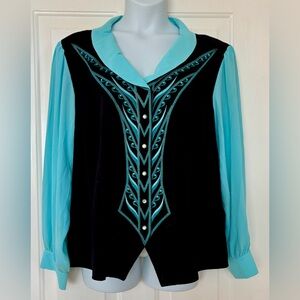 Bob Mackie Vintage Embroidered Western Style Pearl Style Button Up Blouse 3X